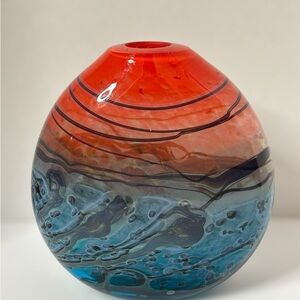 Vibrant Daniel Elder Sunset Landscape Globe Art Glass Vase